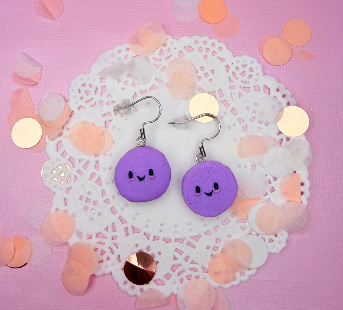 Polymer Clay Kawaii Purple Macaroon Earrings