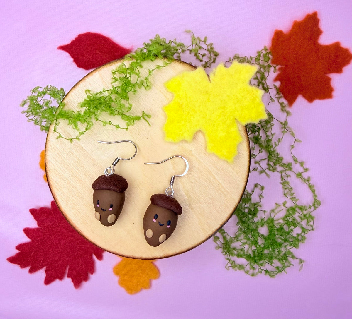 Polymer Clay Kawaii Acorn Earrings
