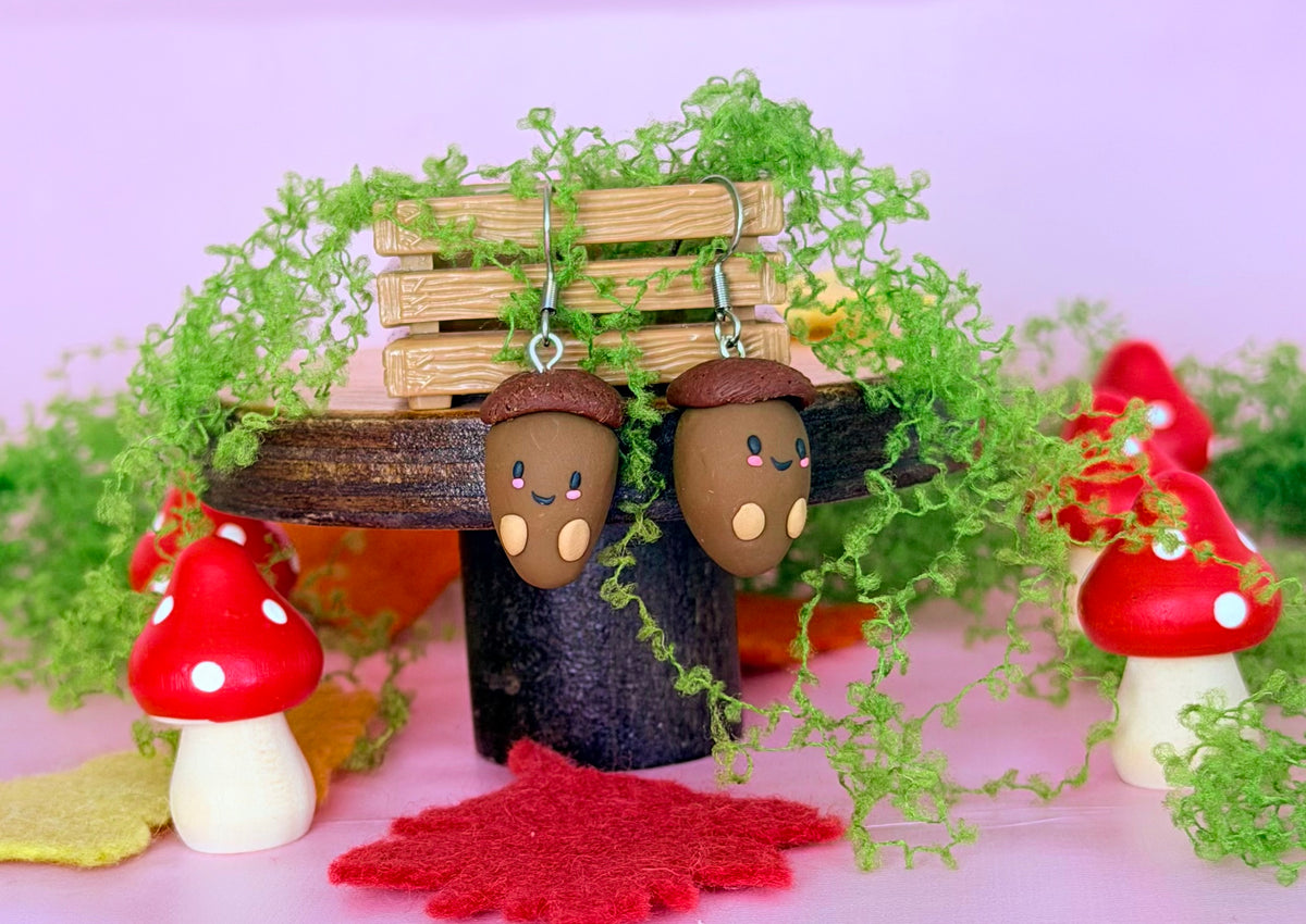 Polymer Clay Kawaii Acorn Earrings