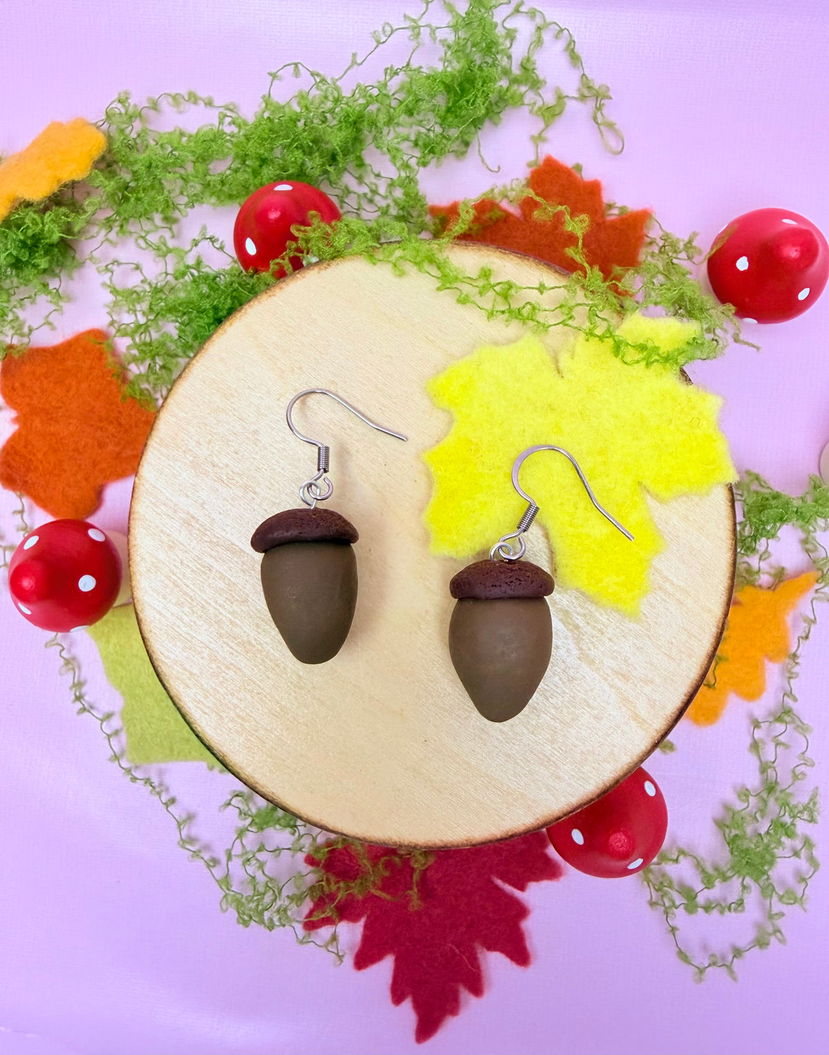 Polymer Clay Kawaii Acorn Earrings
