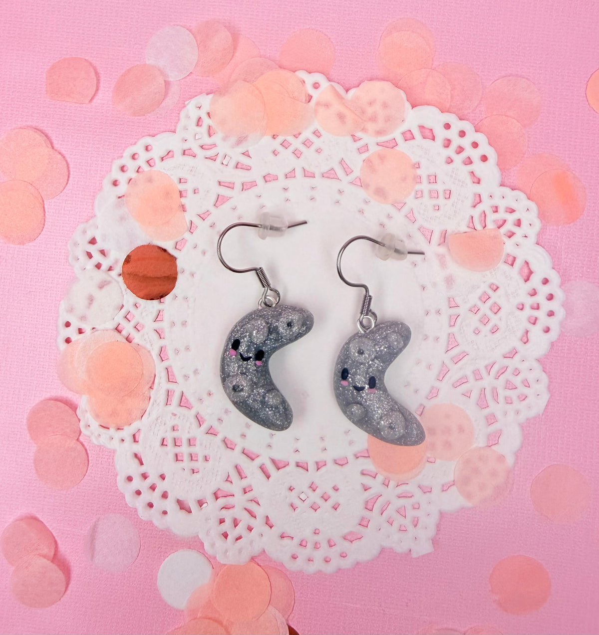 Polymer Clay Kawaii Moon Earrings