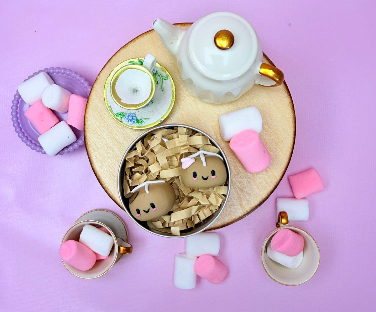Polymer Clay Kawaii Hot Cross Bun Figurines